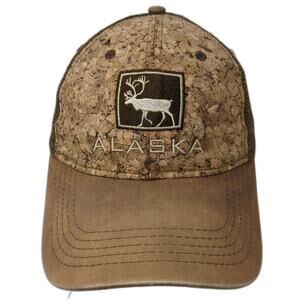 Alaska Moose Snapback Trucker Hat Brown One Size Cork Embroidered ACE